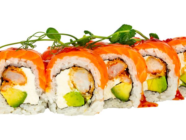 Salmon with shrimp tempura